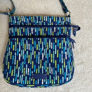 Vera Bradley Blue Green Crossbody Bag Quilted Multi Zip Shoulder Bag